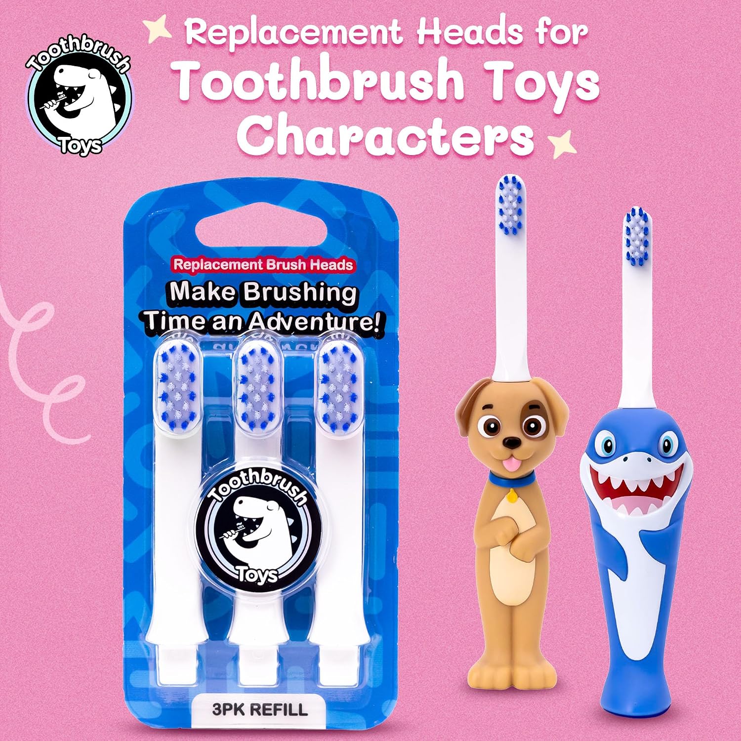 Toothbrush Toys Replacement Toothbrush Heads – Ultra-Soft Bristles, Pack of 3, Kids Replacement Brush Heads Compatible with Toothbrush Toys Handles, Easy Replacement, Gentle on Gums, Pink image 3