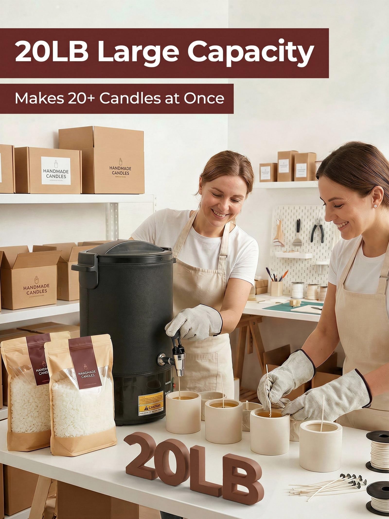 FOHERE Set per la creazione di candele fai da te, in acciaio inox, 1520 W, con custodia in pelle e spatola per la pulizia da 28 cm, per cera di soia, cera d'api, candele profumate fai da te