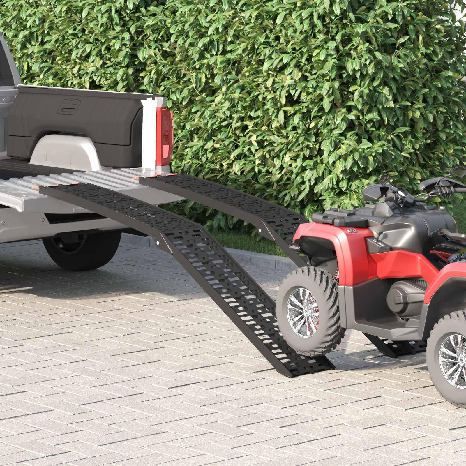 2er Set Motorradrampe Klappbar 222cm, Auffahrrampe aus Aluminium, 680kg Traglast pro Set, Verladerampe für Motorrad, Roller, Rasenmäher