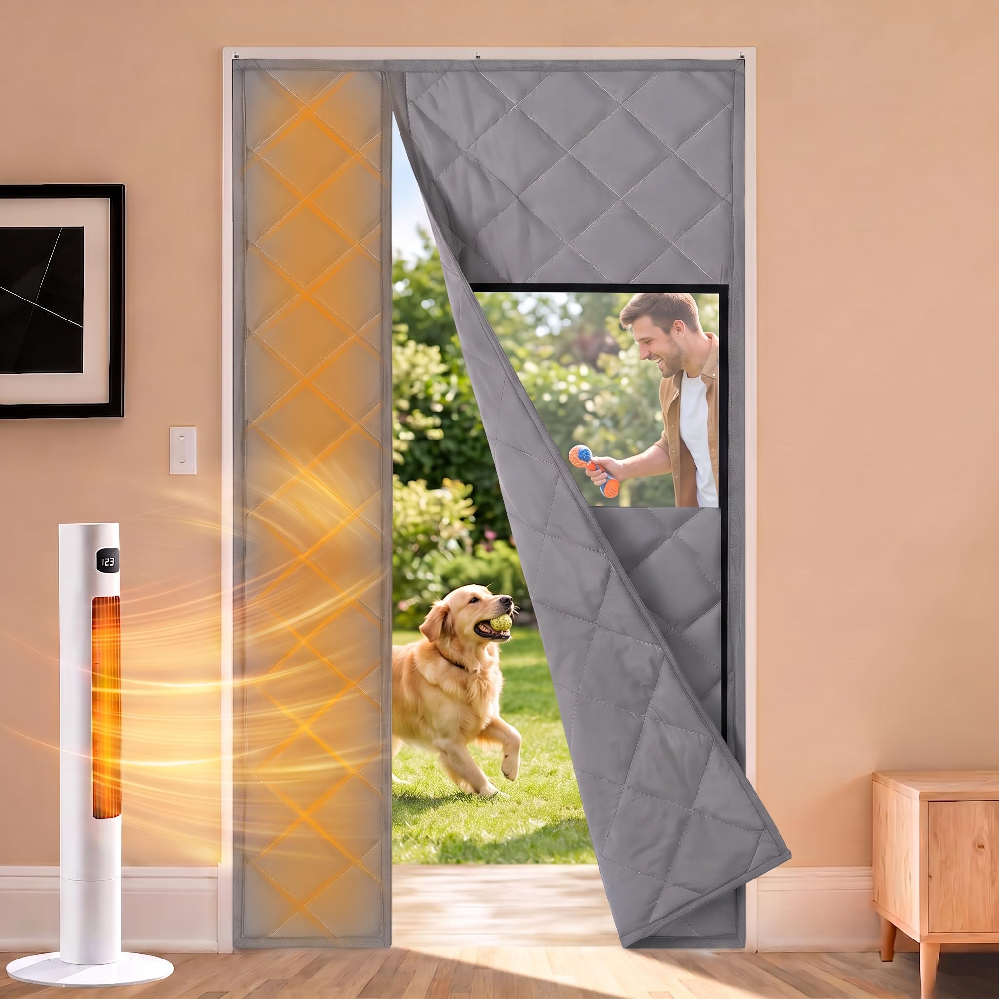 LiveGo Magnetic Thermal Door Curtain, Insulated Door Cover with Visible Panels – Thickened Waterproof Weatherproof Blanket for Side Opening Front Door, Winter Draught Proof for Home (Gray, 90*210cm) — image 1