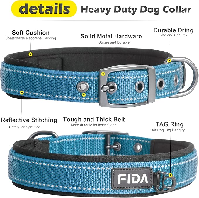 Collar Fida para perro pequeño neopreno acolchado reflectante azul talla S miniatura 3