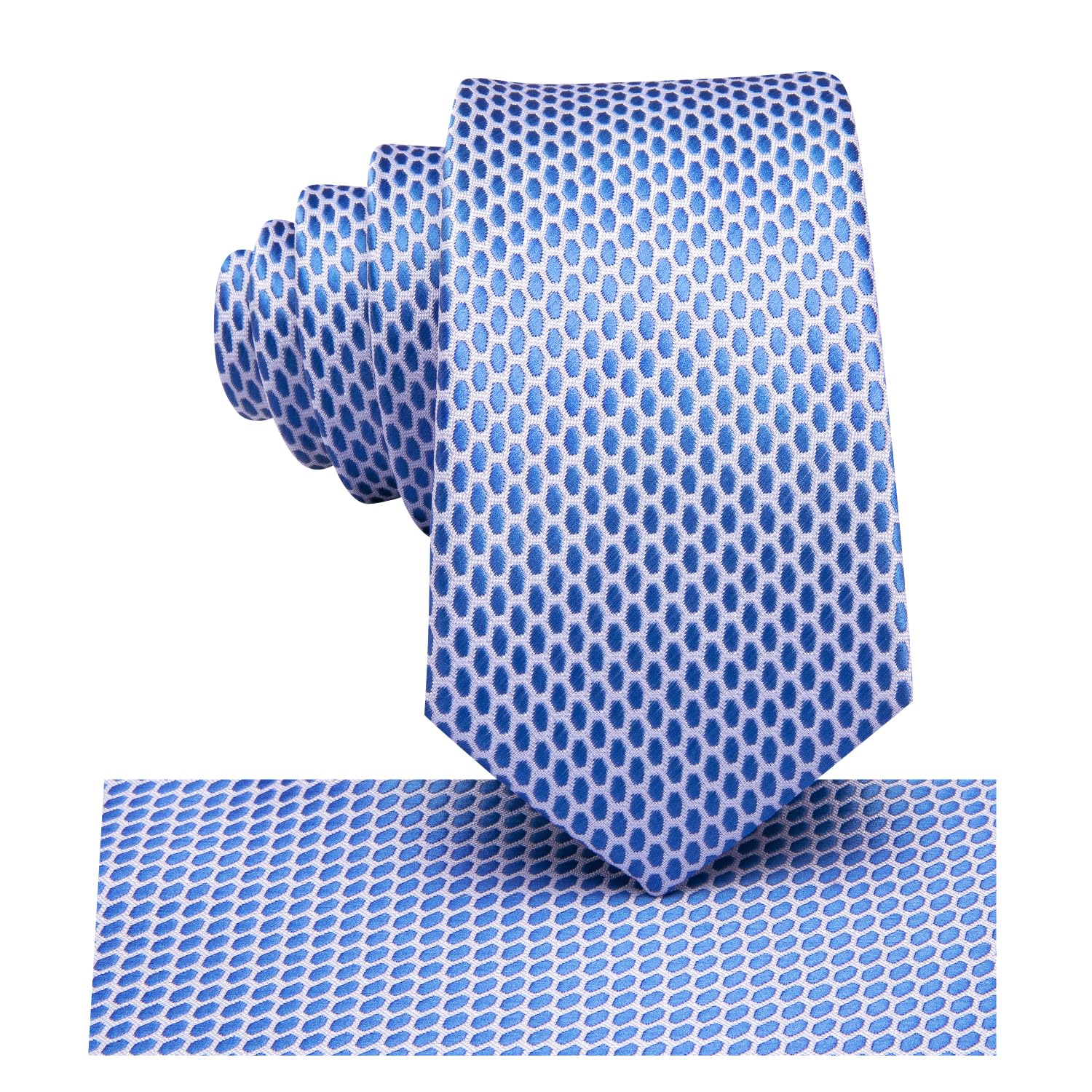 Hi-Tie Boys Tie 8-10 Blue Silk Self-Tied Kids Ties for Boy 12-14 Years Youth Necktie and Pocket Square Set for Wedding