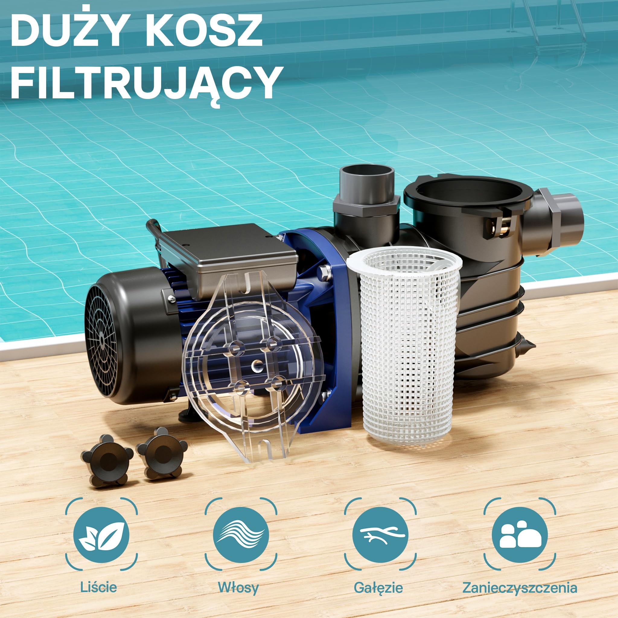 WilTec Pompa basenowa 13800 l/h, 550 W cicha pompa filtrująca i cyrkulacyjna, skuteczna pompa wodna do basenu, trwała i antykorozyjna konstrukcja