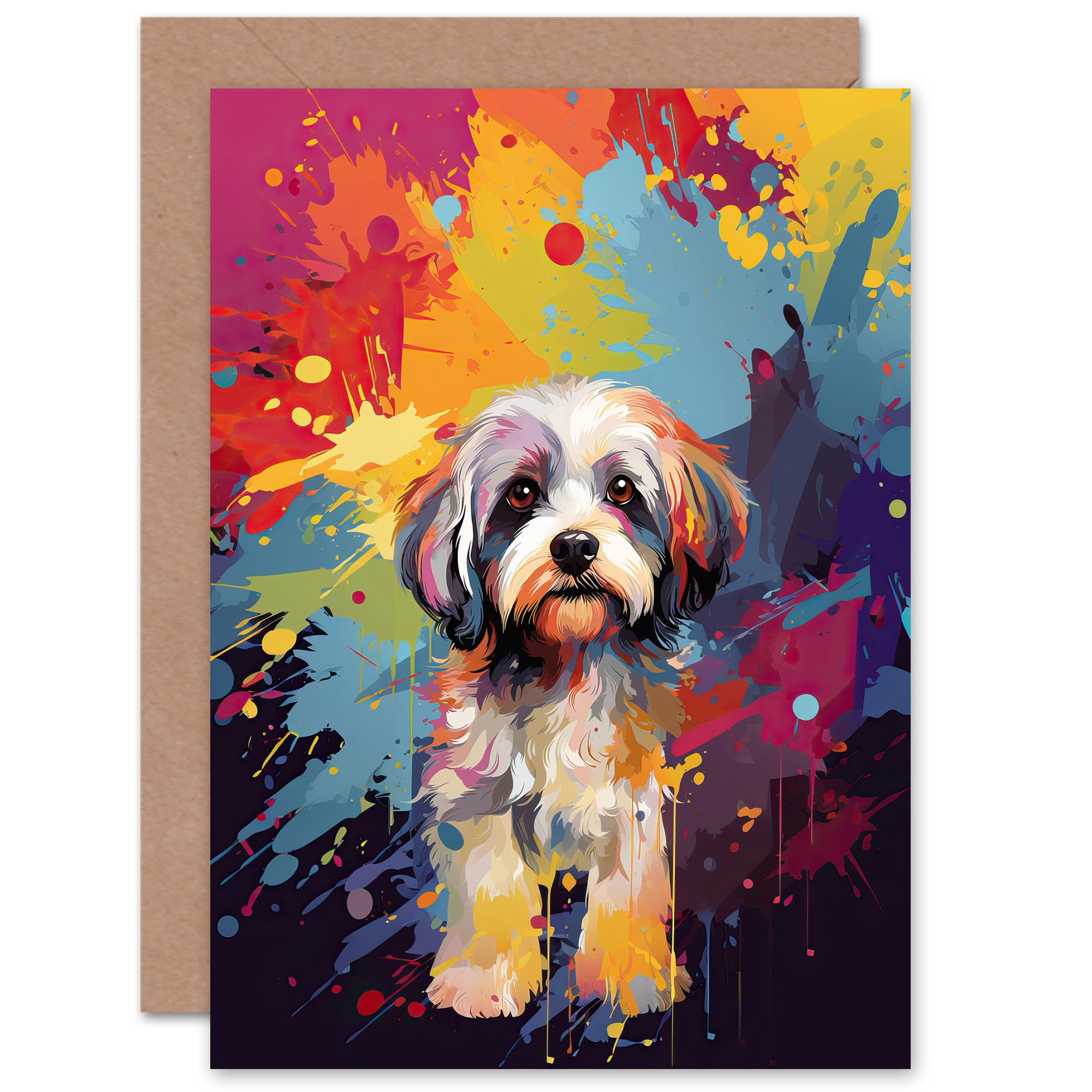 Artery8 Shih Tzu Dog Lover Gift Pet Portrait Colourful Artwork Painting Sealed Greeting Card Plus Envelope Blank inside