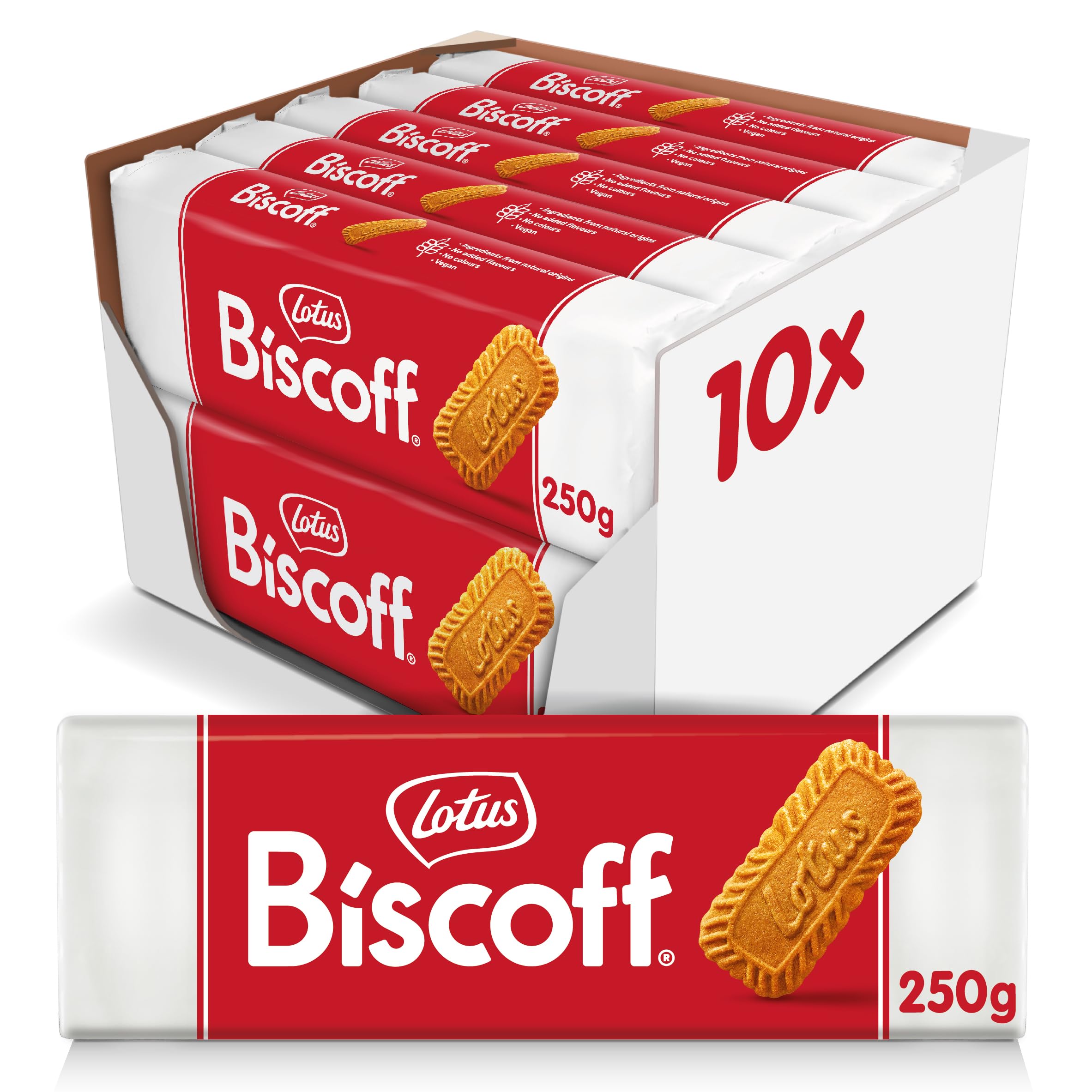 Lotus Biscoff - Biscotti Caramellati - Vegani - Senza Coloranti e Senza Aromi Aggiunti - Gusto Unico e Croccante - 10 Confezioni da 250 gr - 2.5 kg (Confezione da 8)