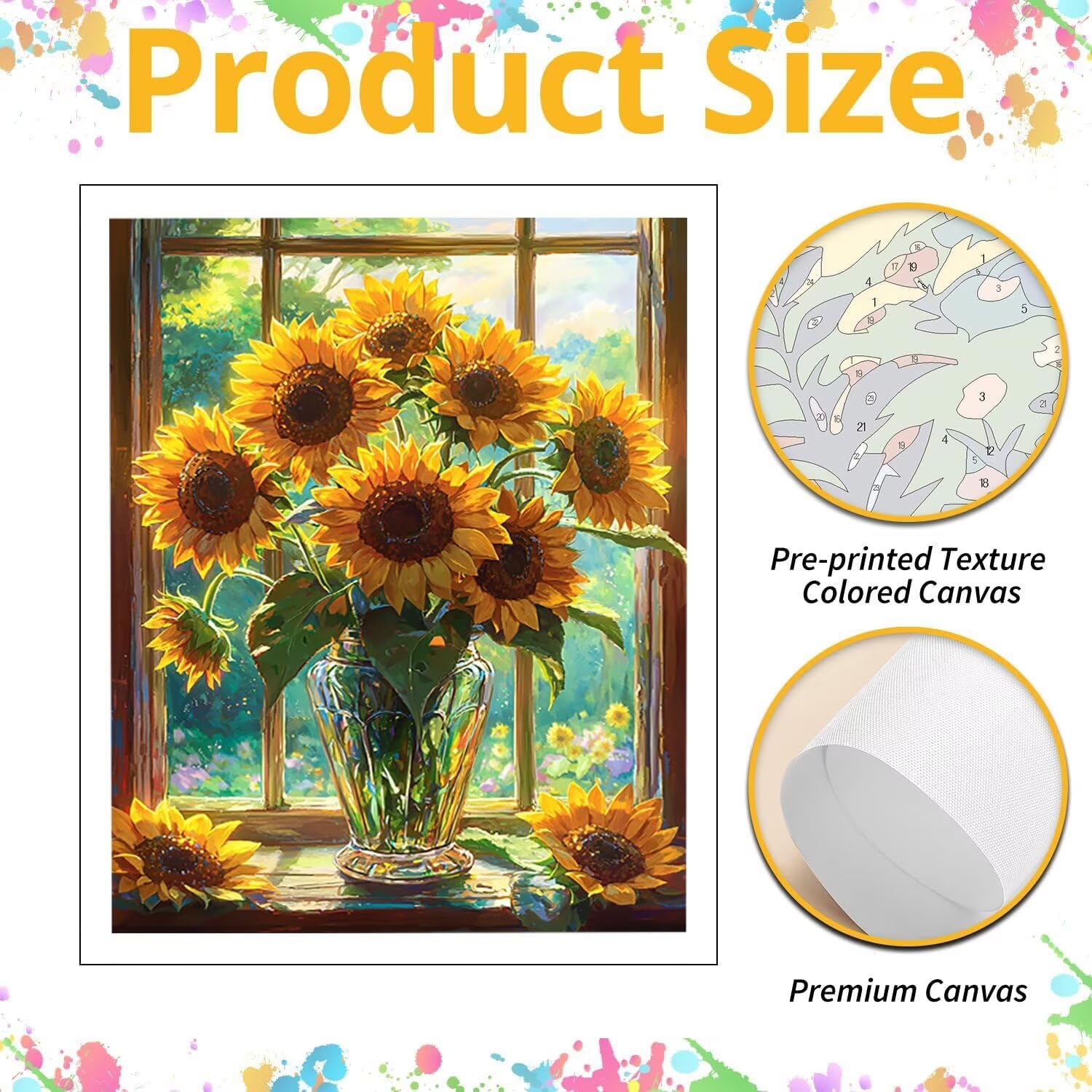 WEISHIWE Vase à tournesols Peinture Numero Adulte Kits, 80x100cm m-985