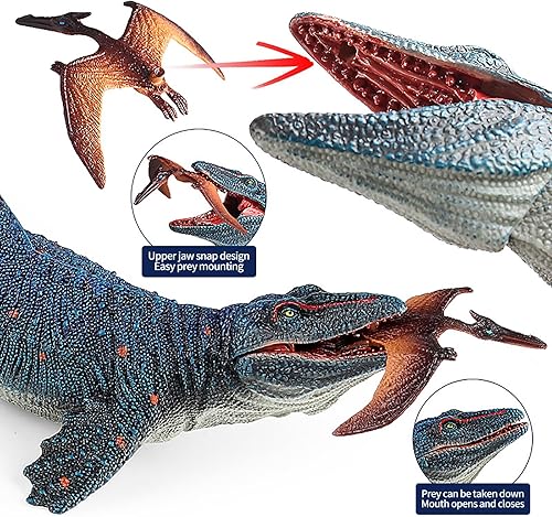 Miniatura 2 de fromeasy Mosasaurus - Mosasaurio de mandíbula móvil con pterodáctilo, figura de acción de dinosaurio prehistórico de Pteranodon, gran regalo,