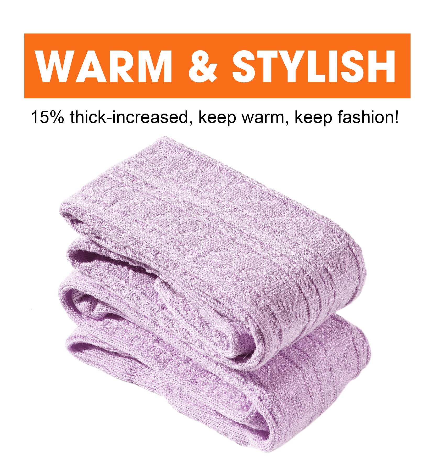 Moon Wood Women Thigh High Socks Extra Long Cotton Knit Warm Thick Tall Long Boot Stockings Leg Warmers: One Size Lavender