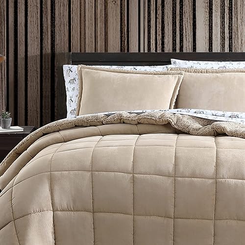 Miniatura 7 de Eddie Bauer - Juego de edredón Queen, ropa de cama de microgamuza con reverso de sherpa suave, juego de cama de 3 piezas con fundas de almohada a