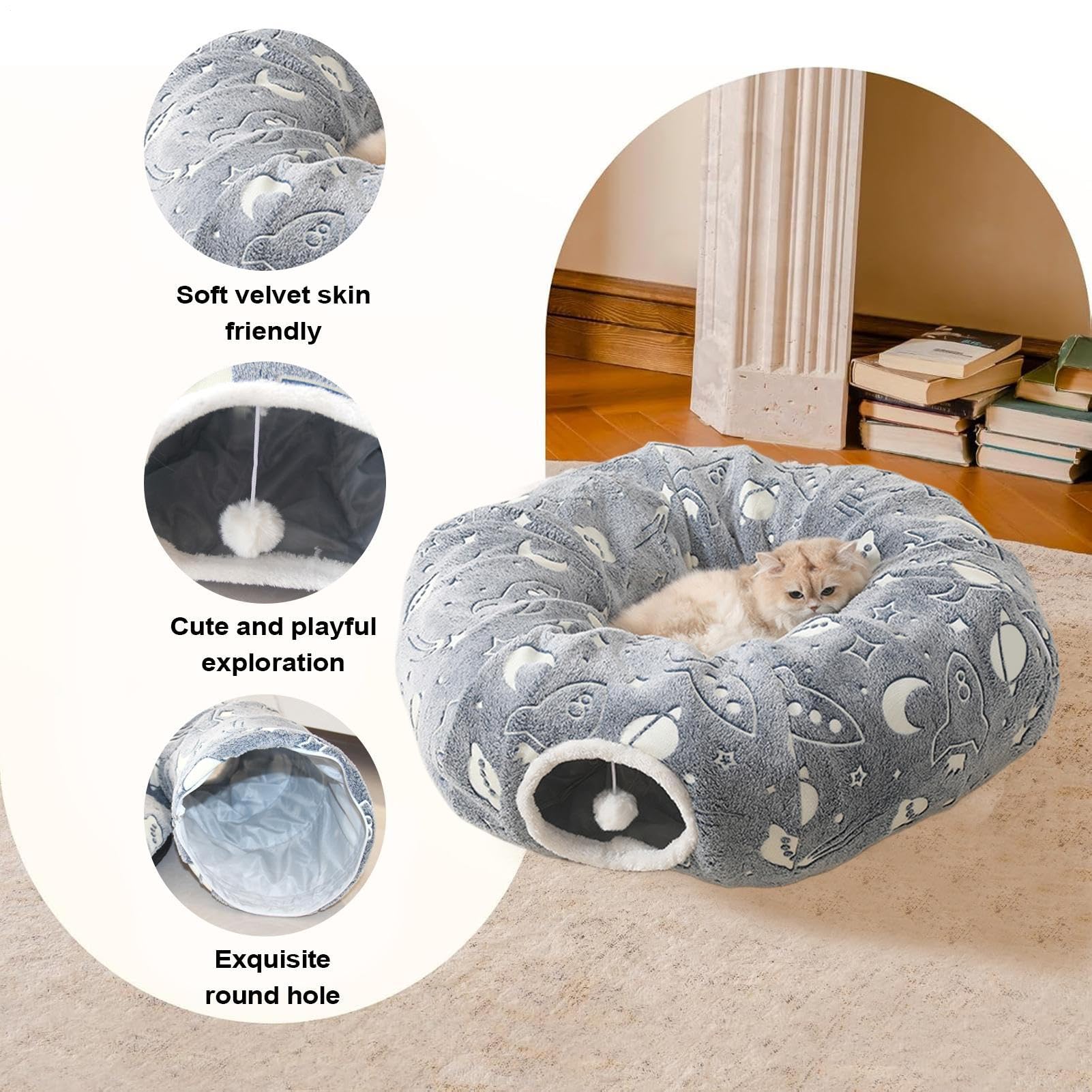 Cuccia Tunnel Per Gatti Cuccia Tunnel A Ciambella Per Gatti | Cuscino Morbido Pieghevole per Animali Piccoli Grandi per Appartamento Dormitorio Balcone Casa Sala da Soggiorno