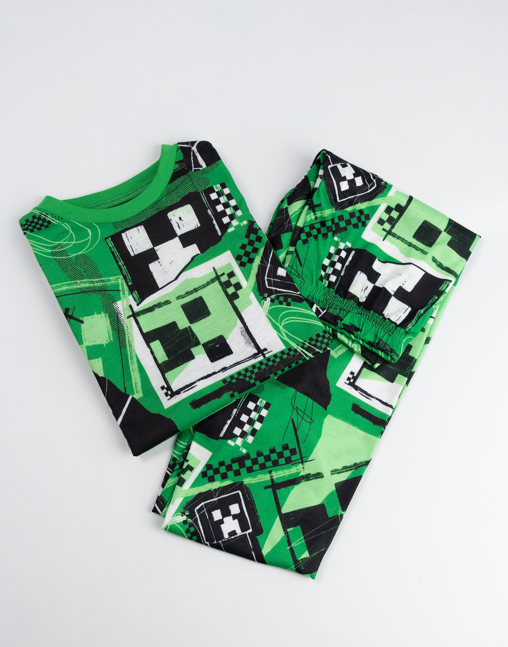 MINECRAFT Pigiama e Maglione a Maniche Lunghe Verde Creeper per Ragazzi, 3 Pezzi in Pile con Cerniera e Collo a Imbuto | Abbigliamento da Notte per Bambini