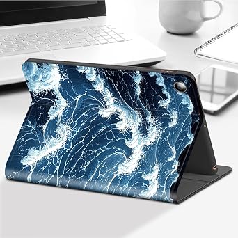 Case for All-New Fire 7 Tablet (12th Generation, 2022 Release)-Slim Leather Adjustable Stand Smart Cover with Auto Wake/Sleep,Blue Waves