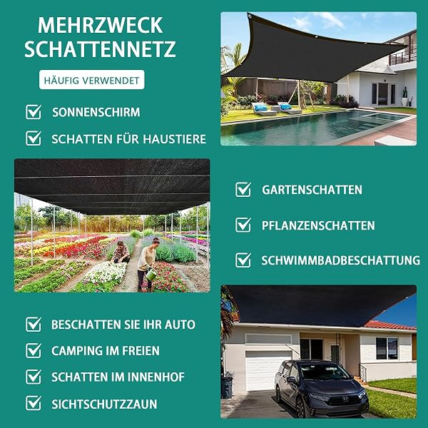 Filet d'ombrage avec œillets, 70 % de protection - 4 x 6 m - Résistant aux UV et au vent - Voile d'ombrage réutilisable pour serres, pergolas, jardins, balcons et poulaillers - 3