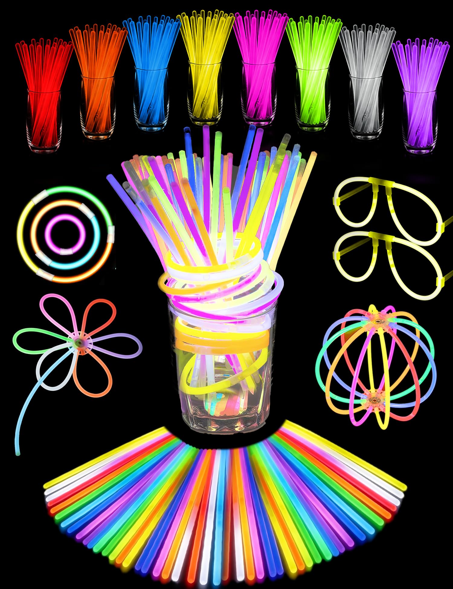Glow Sticks,206 kit Party Packs Glow in the Dark Light Up Sticks for Adults