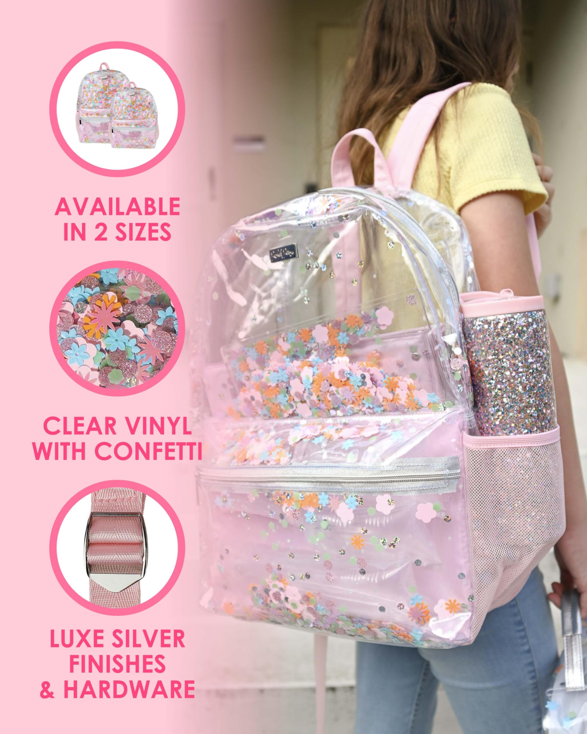 Packed Party Flower Shop Clear Backpack; Women's Fashion Book Bag; For Ladies at School, Work, Travel, and the Beach (Large)