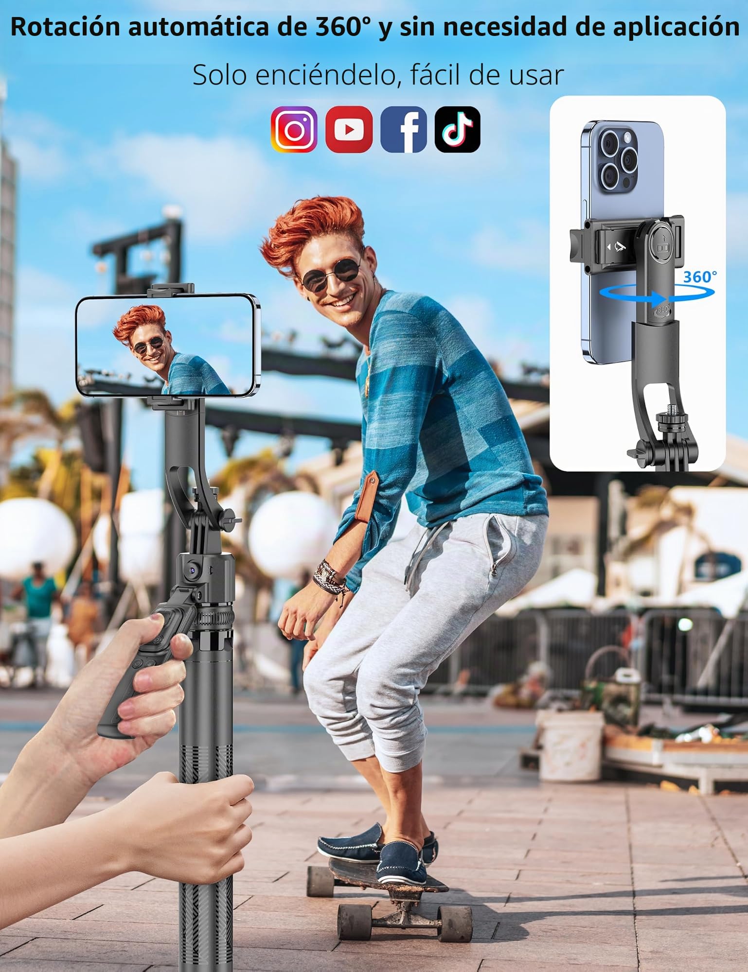 163cm Palo Selfie Tripode para Movil, Trípode de Seguimiento Facial automático, 360 Flexible Rotacion Grados con Inalámbrico Control Remoto Selfie Stick Soporte Compatible con iPhone/Android/Cámara