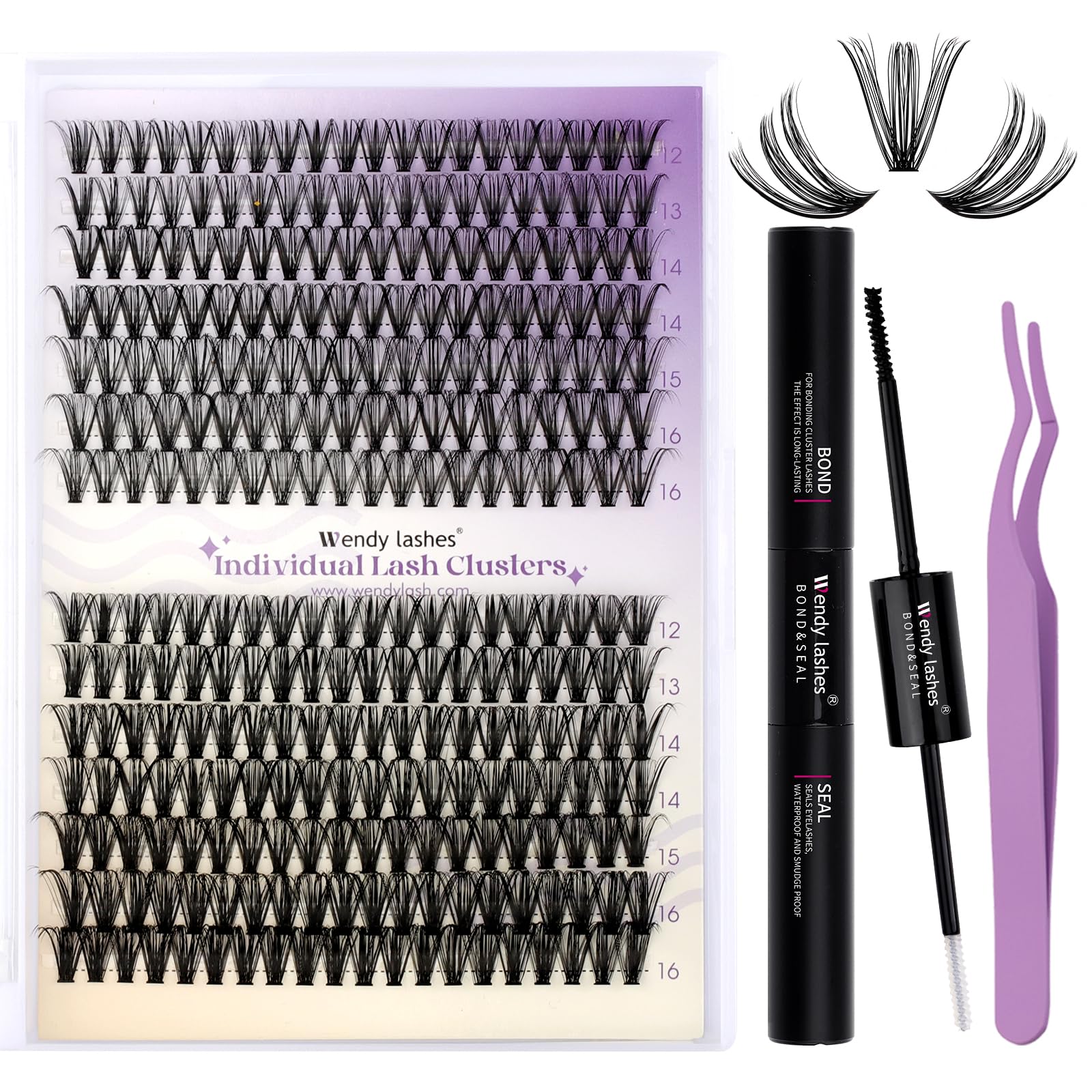 Lash Clusters Kit Natural for DIY: 280-Pcs 30D+40D Ultra-Lightweight Waterproof Eyelashes, D Curl Cat Eye 12-16mm Mixed Fake Lashes by Wendy Lashes