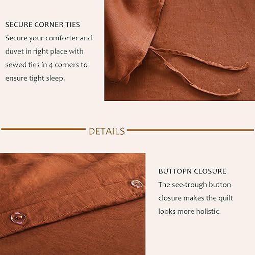 Miniatura 4 de S VICTORY SYMBOL Juego de funda de edredón de lino puro, juego de ropa de cama de 100 % lino francés con 3 piezas lavado a la piedra, 1 funda de