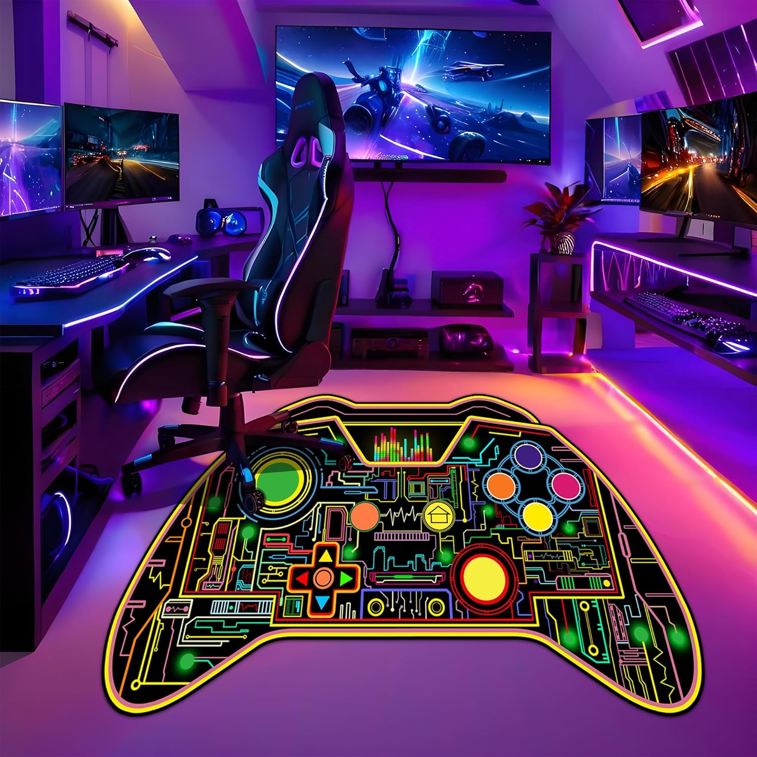 3x5 Feet Gamer Rug for Boys Room - Gaming Rug, Colorful Game Controller Shape Gaming Carpet for Teens Boys Playroom Computer Chair Floor Mats Decor Game Carpet for Bedroom
