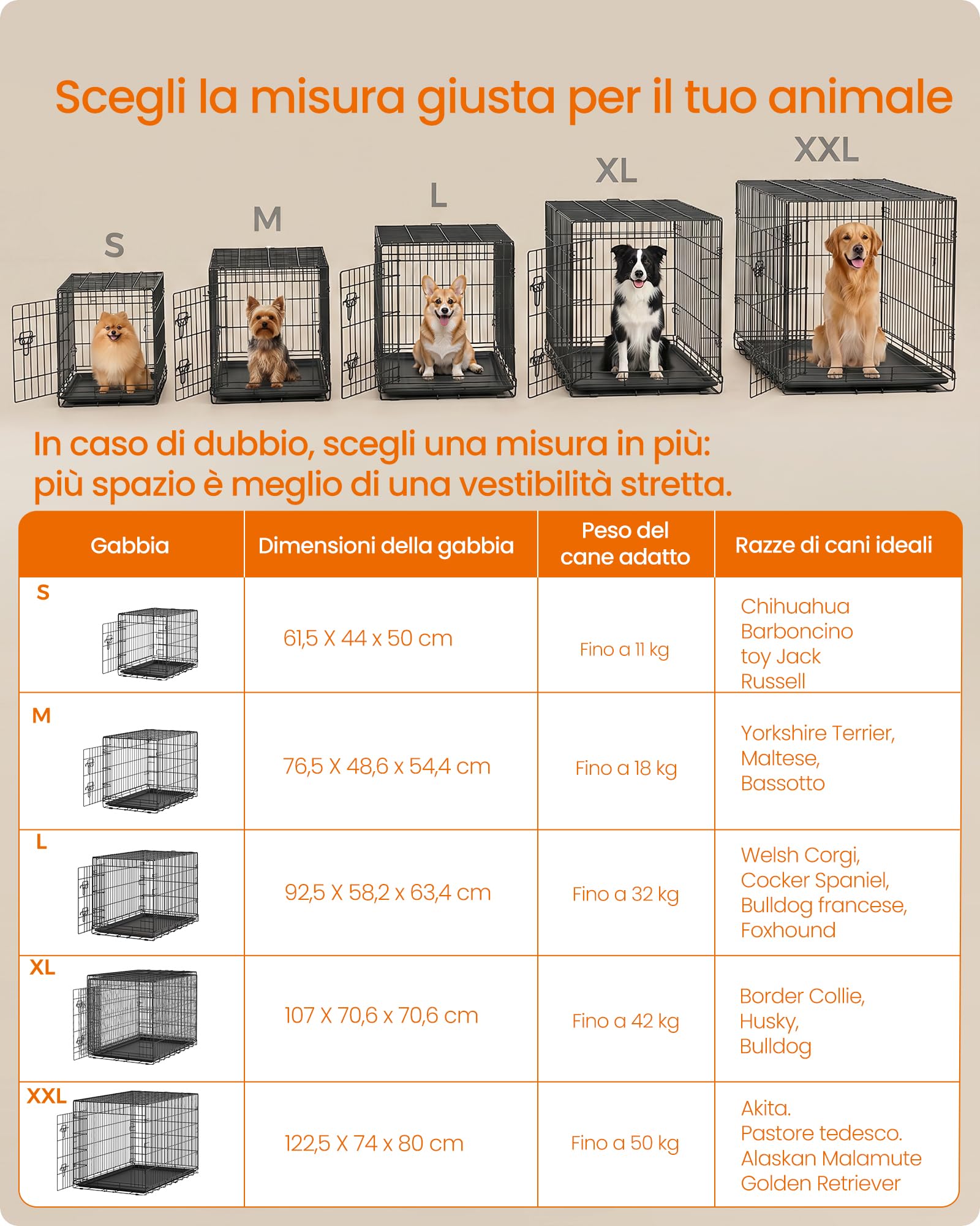 Feandrea Gabbia per Cani, 1 Porta, Pieghevole, 122,5 x 74 x 80 cm