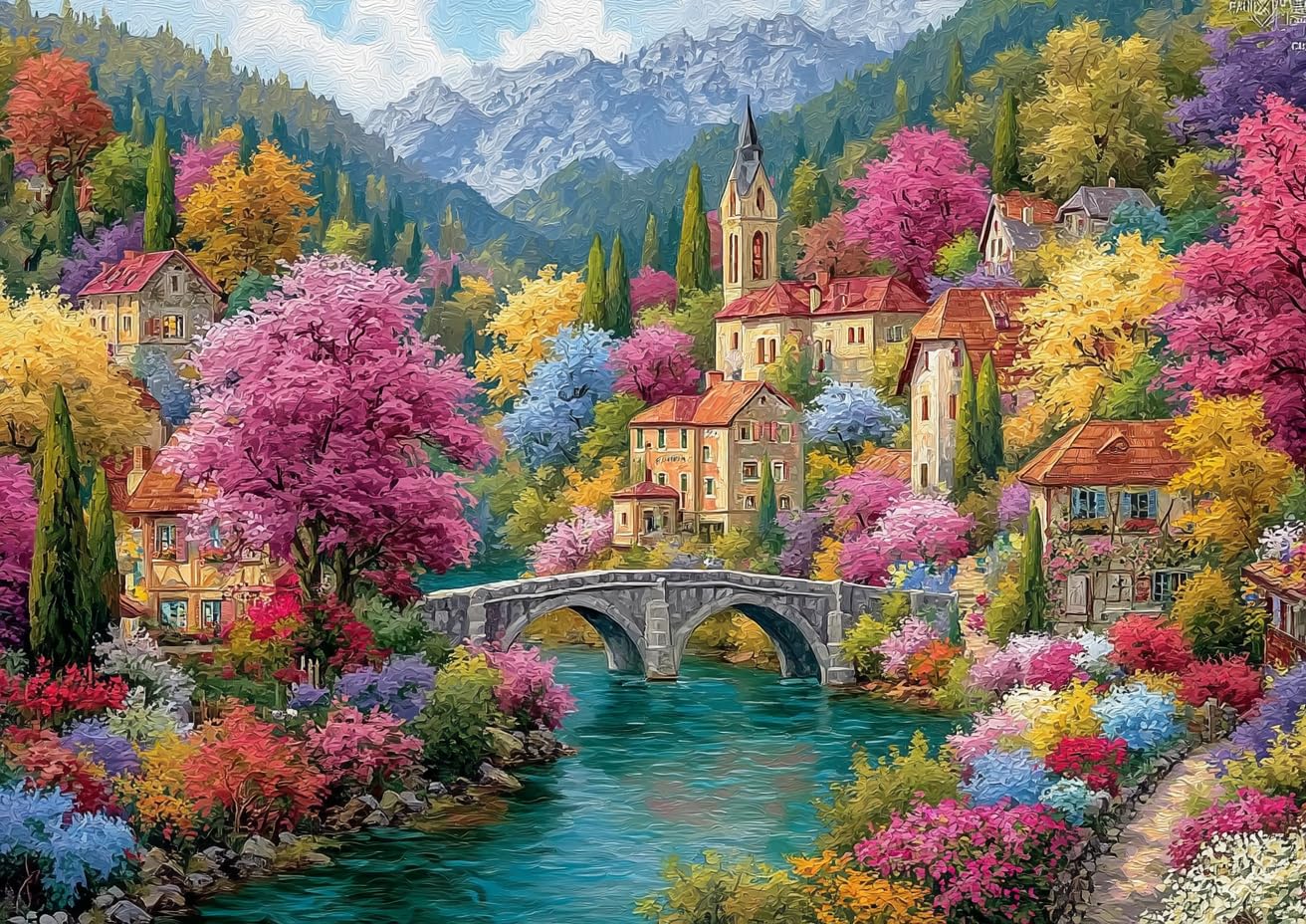 Yunlus Jigsaw Puzzles for Adults 1000 Pieces Impossible Hard Difficult Challenging Puzzle for Adults 1000pc Puzzles Oil Painting Puzzle Flower Tree Stream Jigsaw Puzzles 1000 Piece 28 x 20 inch