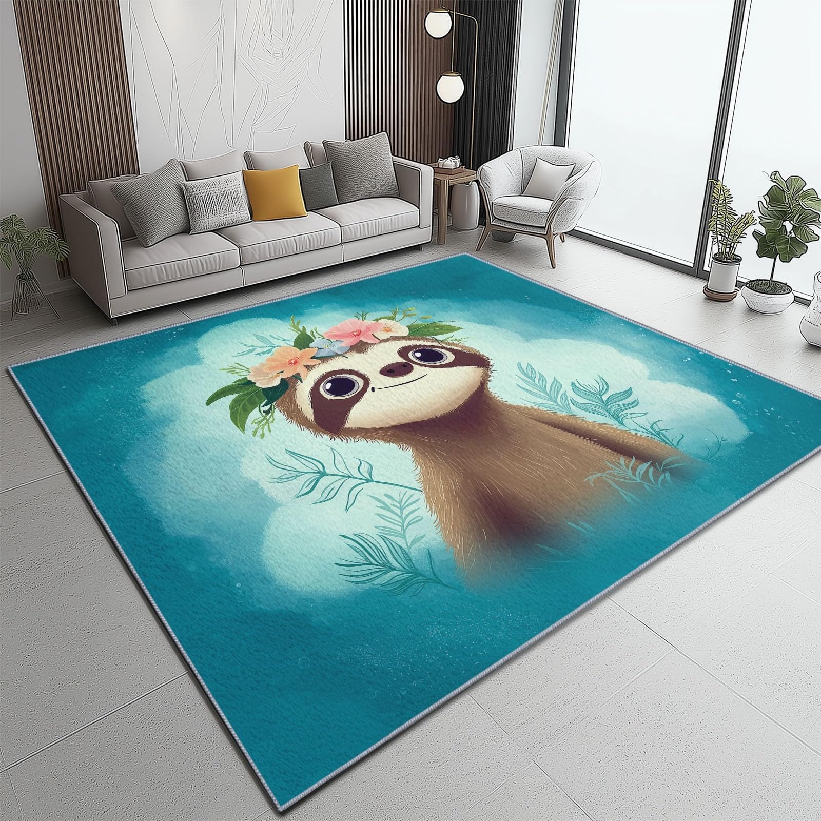 Tapis bleu paresseux 240x300 cm pour chambre d'enfant et salon familial