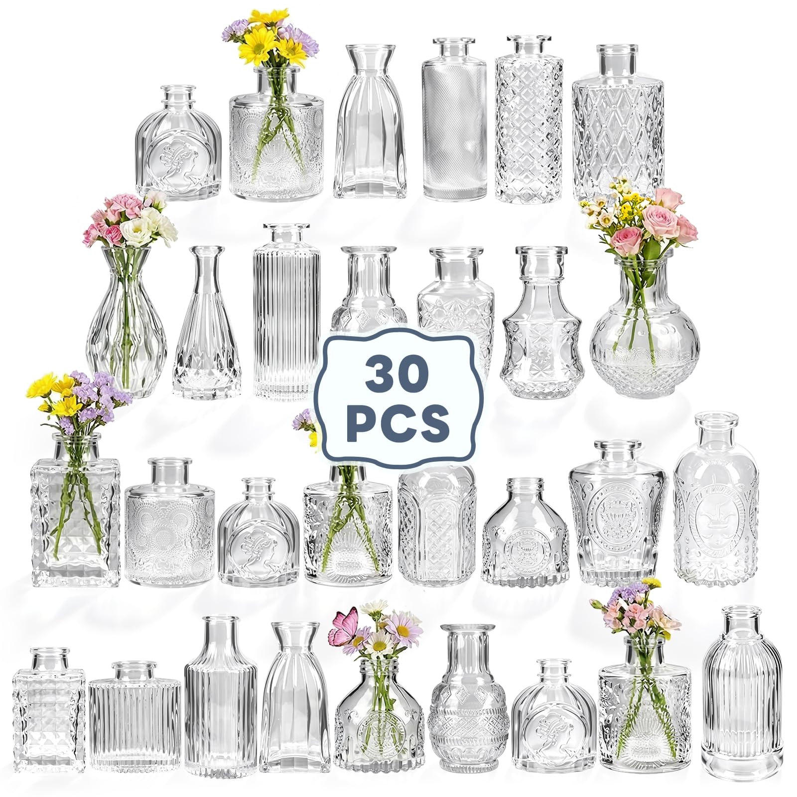 klare Glasvasen 30 Stück, kleine Glasvase für Blumen, Mini-Blumenvasen