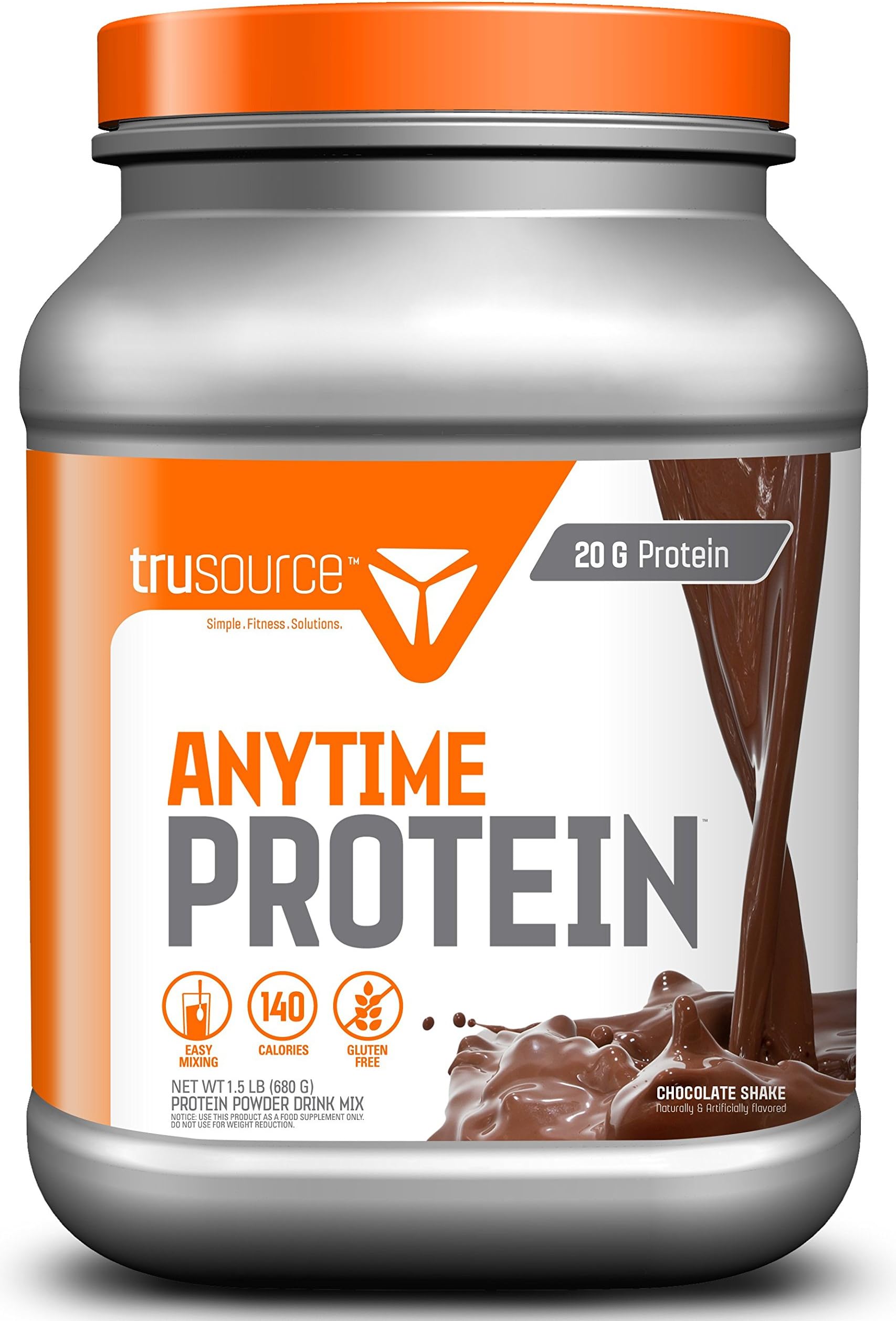 trusource 20 Servings Anytime Protein with Whey Concentrate, Chocolate, 1.5 Pound