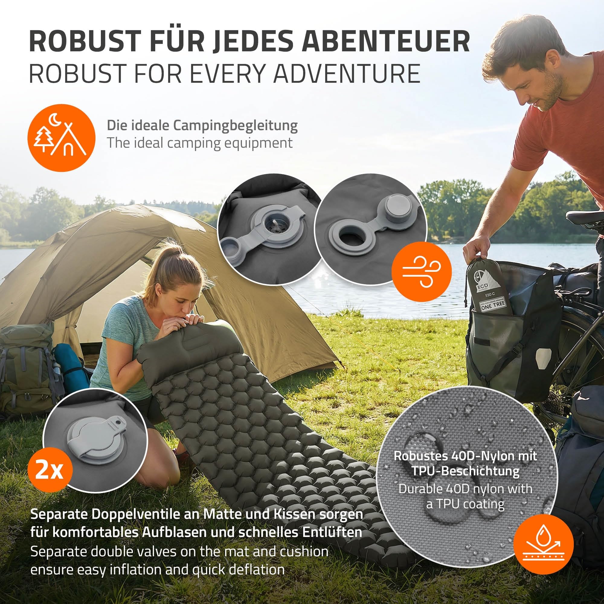 ECD Germany Colchoneta Camping Inflable Ultraligera, Esterilla Hinchable Portátil y Compacta con Almohada Integrada, Verde/Gris, Colchón Individual Plegable para Tienda de Campaña, Playa, Senderismo