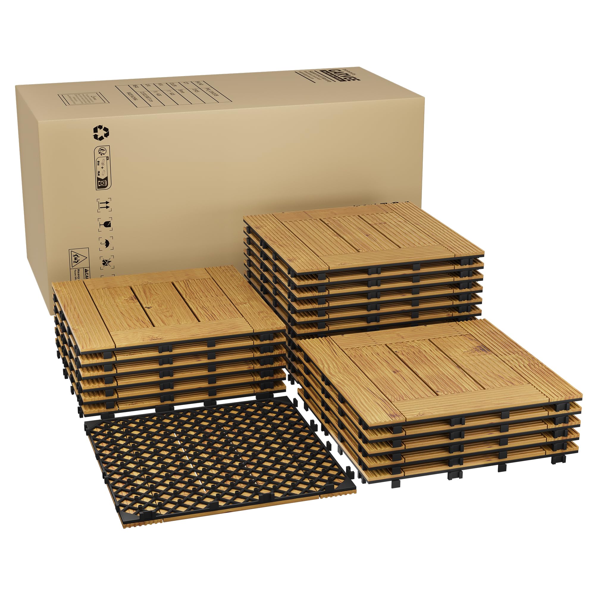Garvee Dalles emboîtables en bois d'acacia massif 30x30cm, Jaune 33PCS