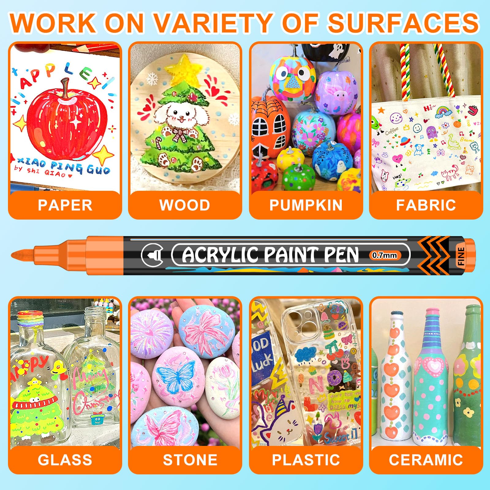 Lyuvie 168 Couleur Feutres Acryliques,Marqueur Peinture Acrylique avec Pointe Extra Fine de 0,7 mm,Permanent Stylo Peinture Acrylique pour Textile Galets Verre Métal Tissu Bois Céramique