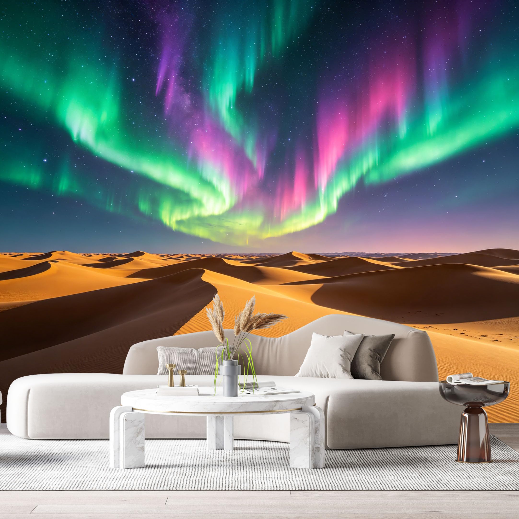 Custom Size Wall Murals Desert Landscape Aurora Borealis Night Sky Sand Dunes SelfAdhesive Wall Fabric Removable Large Wallpaper for Photo Living Room