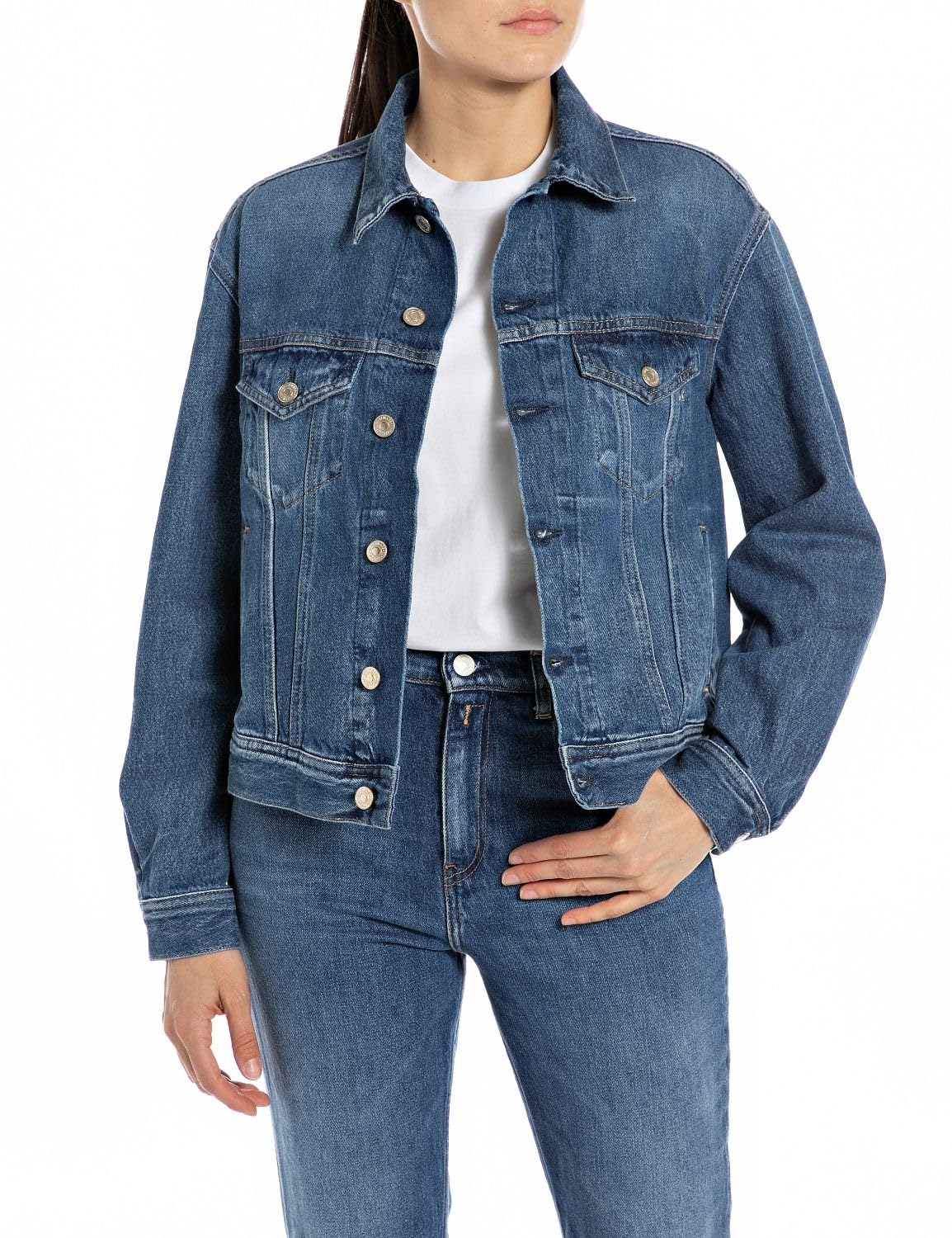Replay women's cotton denim jacket, Medium Blue 009 (Blue), L