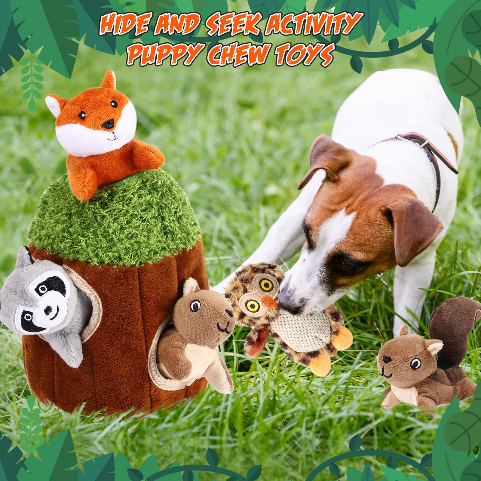 Lot de 7 jouets couineurs pour chien - Jouet à mâcher en peluche - Amis de la forêt - Couineurs pour chiens de petite et moyenne taille - Mignon, taille S
