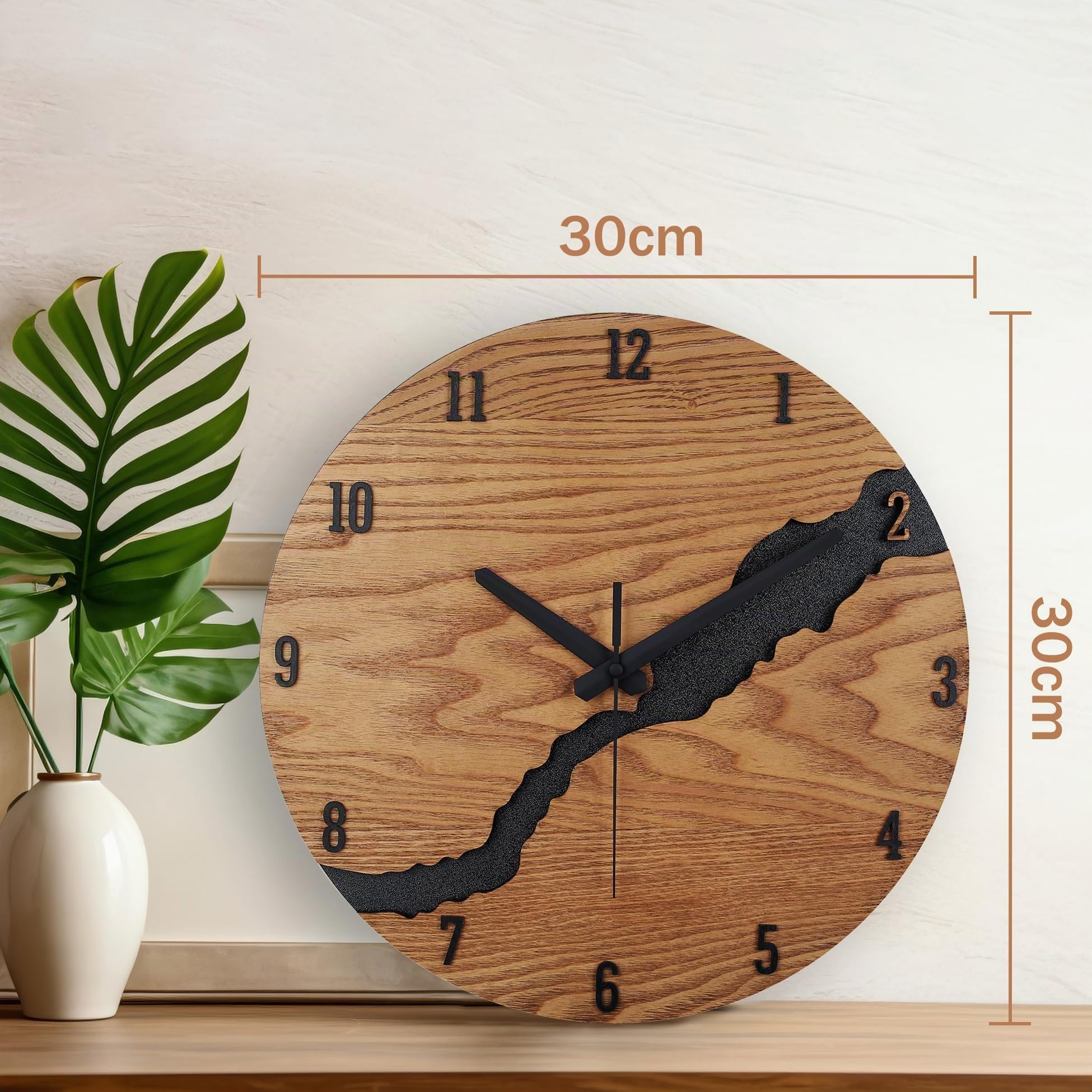 Beflourish Orologio da parete Legno con nummeri moderno silenzioso per Soggiorno, Camera da Letto, Cucina (40cm)