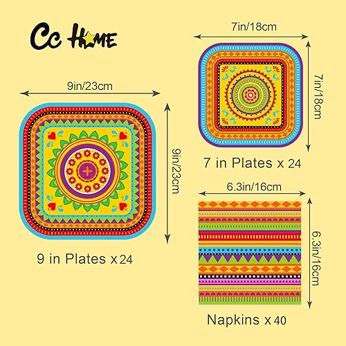 Miniatura 2 de CC HOME Juego de 88 platos de papel para fiesta mexicana de cumpleaños, servilletas, cactus mexicano, colorido, desechables, suministros