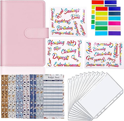 Carpeta de presupuesto de 28 piezas A6 de piel sintética para cuadernos organizador de presupuesto personal 10 sobres de presupuesto en efectivo