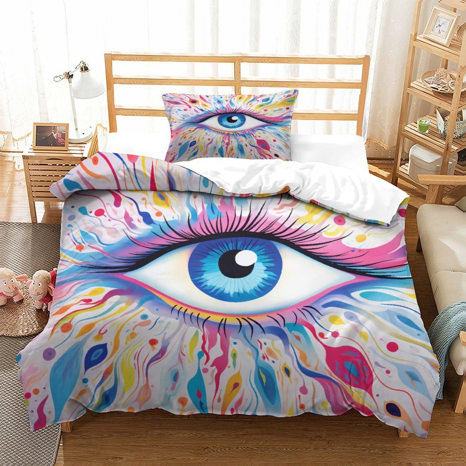 P1S9U7W5Y Vivid Eye 3D Printing Duvet Cover Set 3pcs Microfiber Vision Bedding Set Single