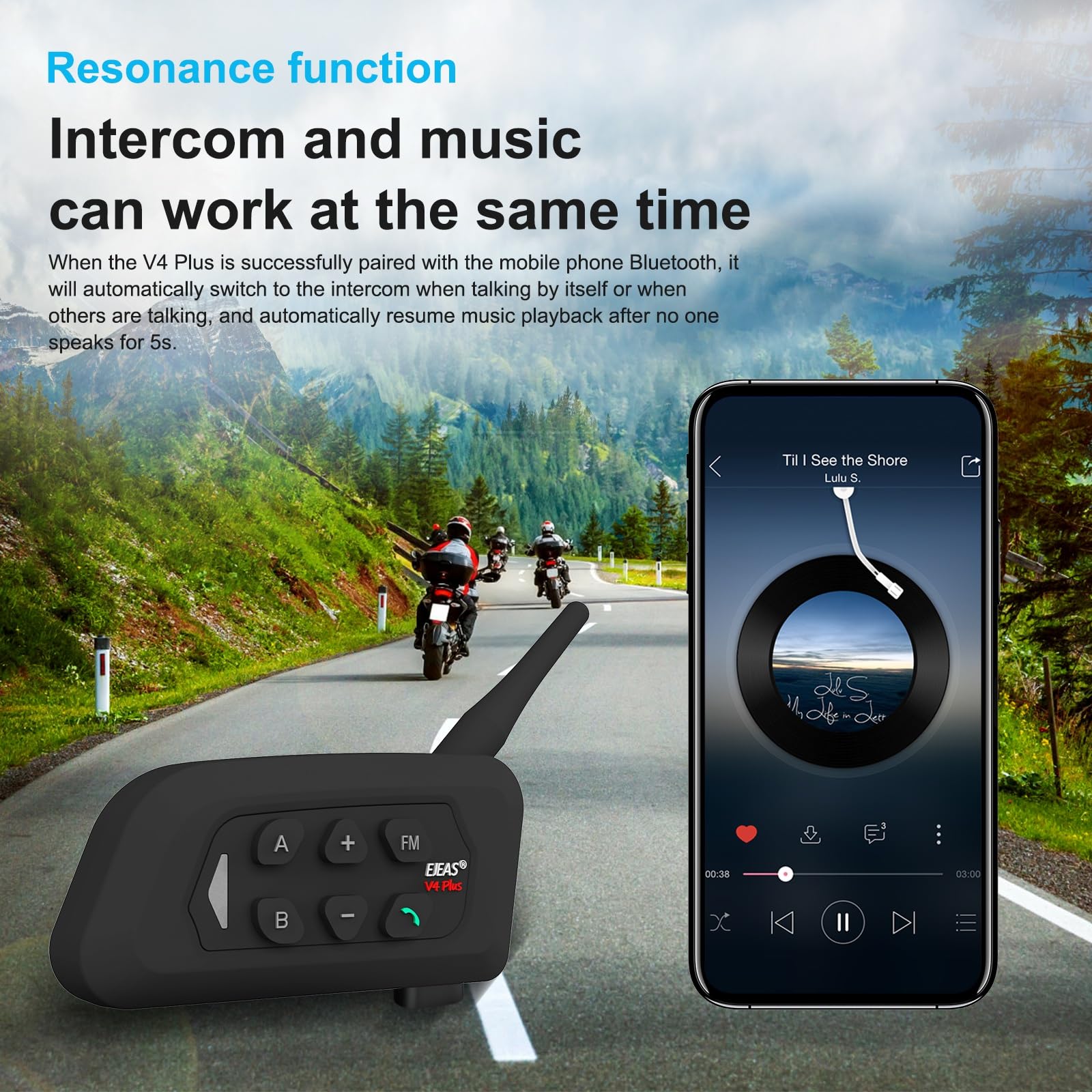 SolaMr V4 Plus Słuchawki Bluetooth dla Kasku, Komunikator Motocykli, Bluetooth 5.1 dla Kasku Motocykli z Redukcją Szumu CVC, Radio FM i 4 - osobowym Komunikacją dalej niż 1500M - 1 Pakiet