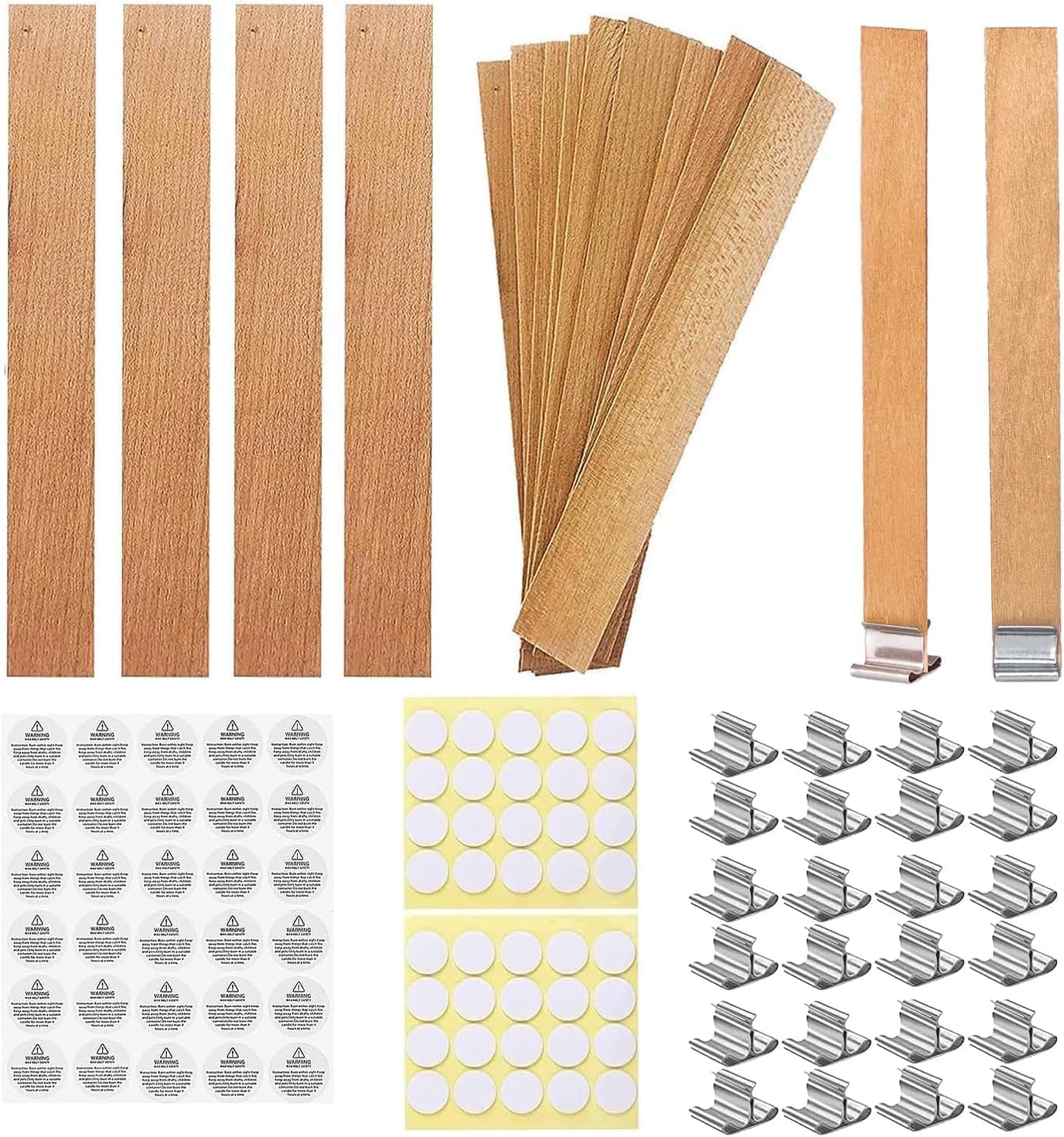 100 Pabilos de Madera de Cerezo para Velas, con Base y Pegamento