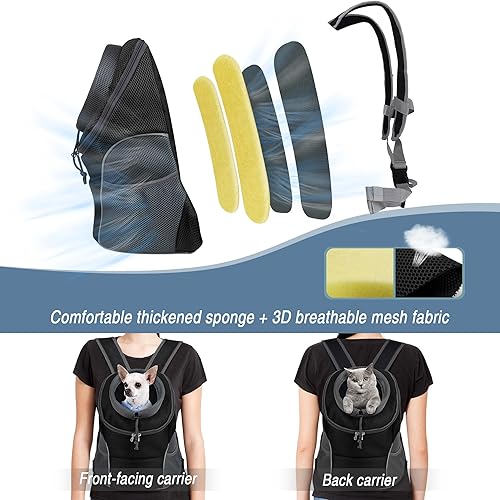 Miniatura 6 de WOYYHO Mochila transportadora para perros pequeños, mochila frontal ventilada para perros con bolsillos de almacenamiento, correas ajustables y