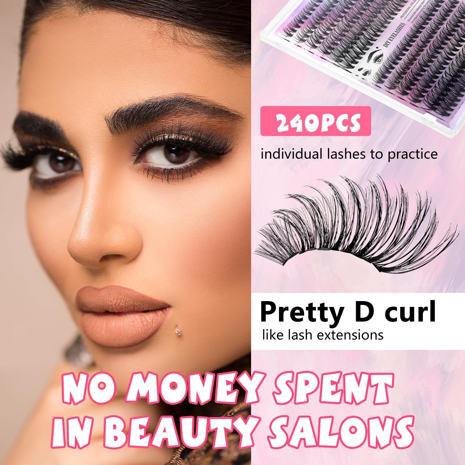 YUXIANLB Wimpernverlängerungsset 240-teiliges Cluster Wimpern Einzelset 10–16 mm Cluster Lashes mit Wimpernkleber Pinzette und Wimpernkämmen für den Selbstgebrauch (30D & 40D Mix Kit)