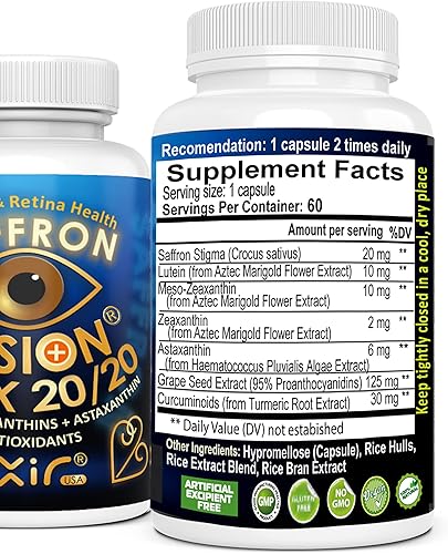 Miniatura 6 de EXIR Vitaminas para los ojos, luteína, astaxantina azafrán, zeaxantina, semilla de uva, suplemento de cúrcuma para flotadores, tensión, presión,