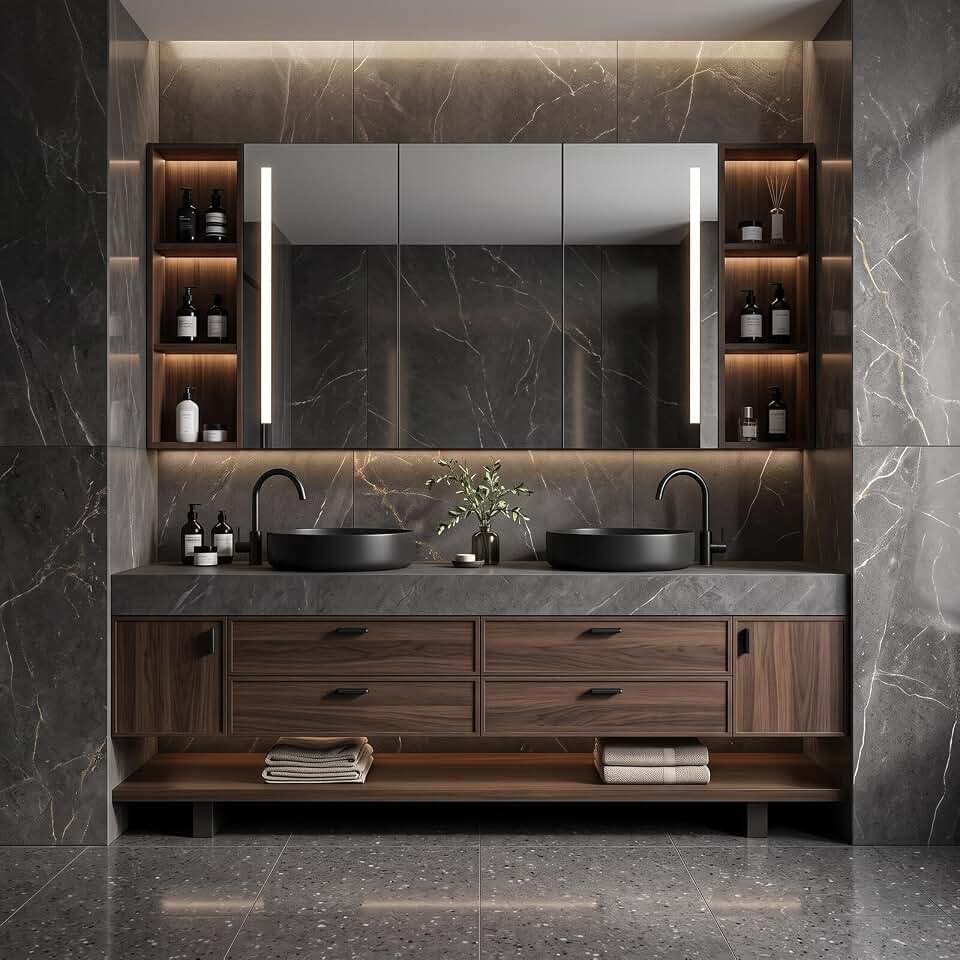 84" Wood Bathroom Vanity with Double Sink Smart Mirror Cabinet
