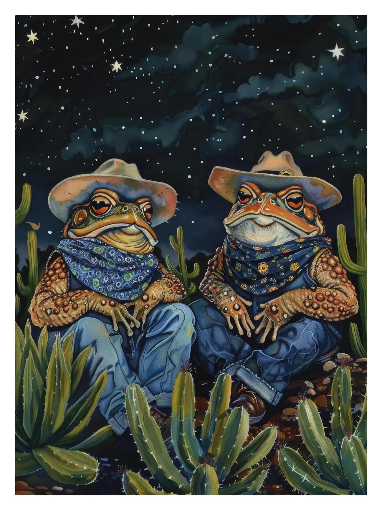 Xenite Q Wall Art Canvas Prints Whimsical Funny Cowboy Frog Oil Posters Trendy Wild Cats West Prints Canvas Painting Wall Art Pictures Home Room Decor(,50X70cm)