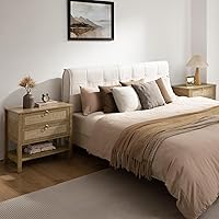 Vista 5 de SICOTAS Night Stands Set of 2 for Bedroom, Large Bedside Tables with Drawer & Open Shelf, Wide Boho Rattan Nightstand Set Narrow Side Table for