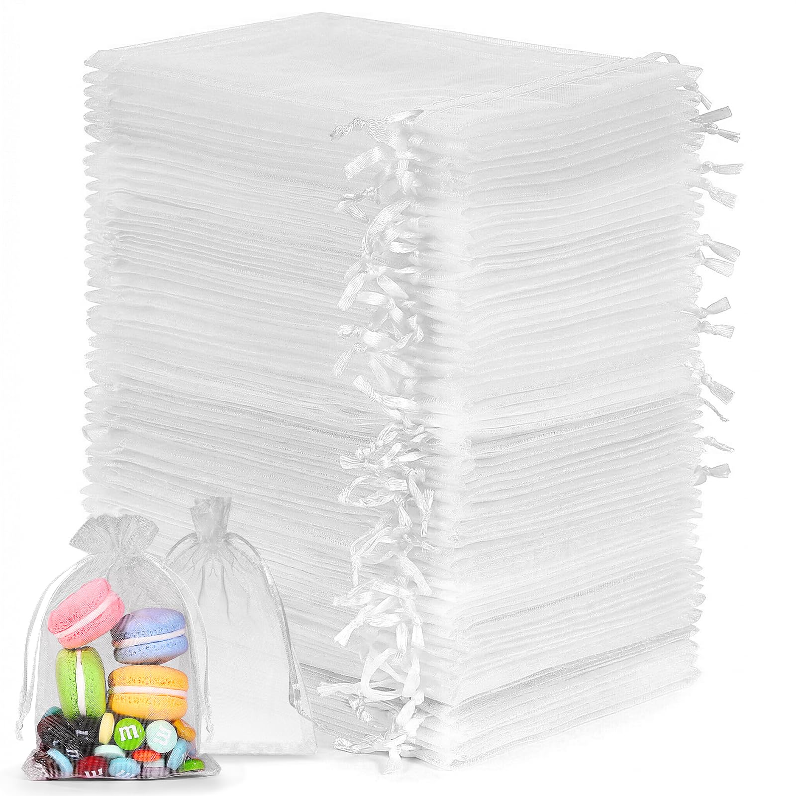 100 Piezas Bolsas de Organza, 10 x 15 CM Bolsas de Joyas, Bolsas de Caramelo con Cordón de Satén Bolsas de Regalo para Bodas,Regalo Decoración Fiestas Boda (Blanco)