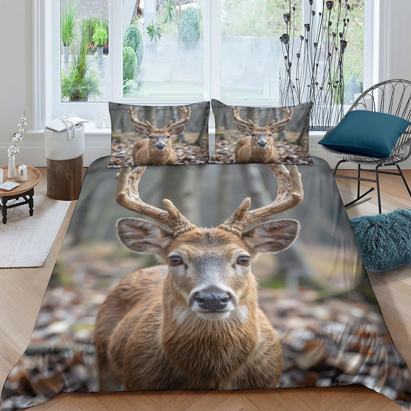 Ctjqhvkz Style-10 3D Printed Forest Deer Fitted Sheet Microfiber Soft Breathable Woodland Antler Mattress Cover For Bedroom Dorm Decor Single（135X200cm）