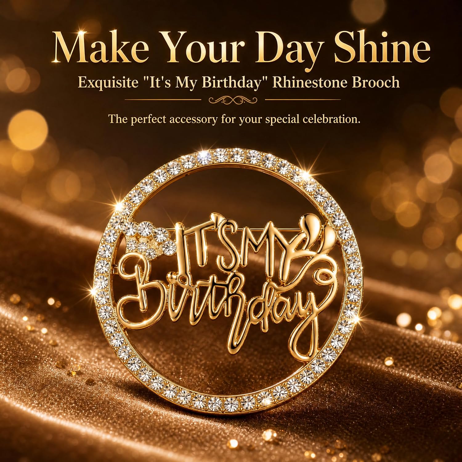 Rhinestones Brooches Happy Birthday Pins for Women