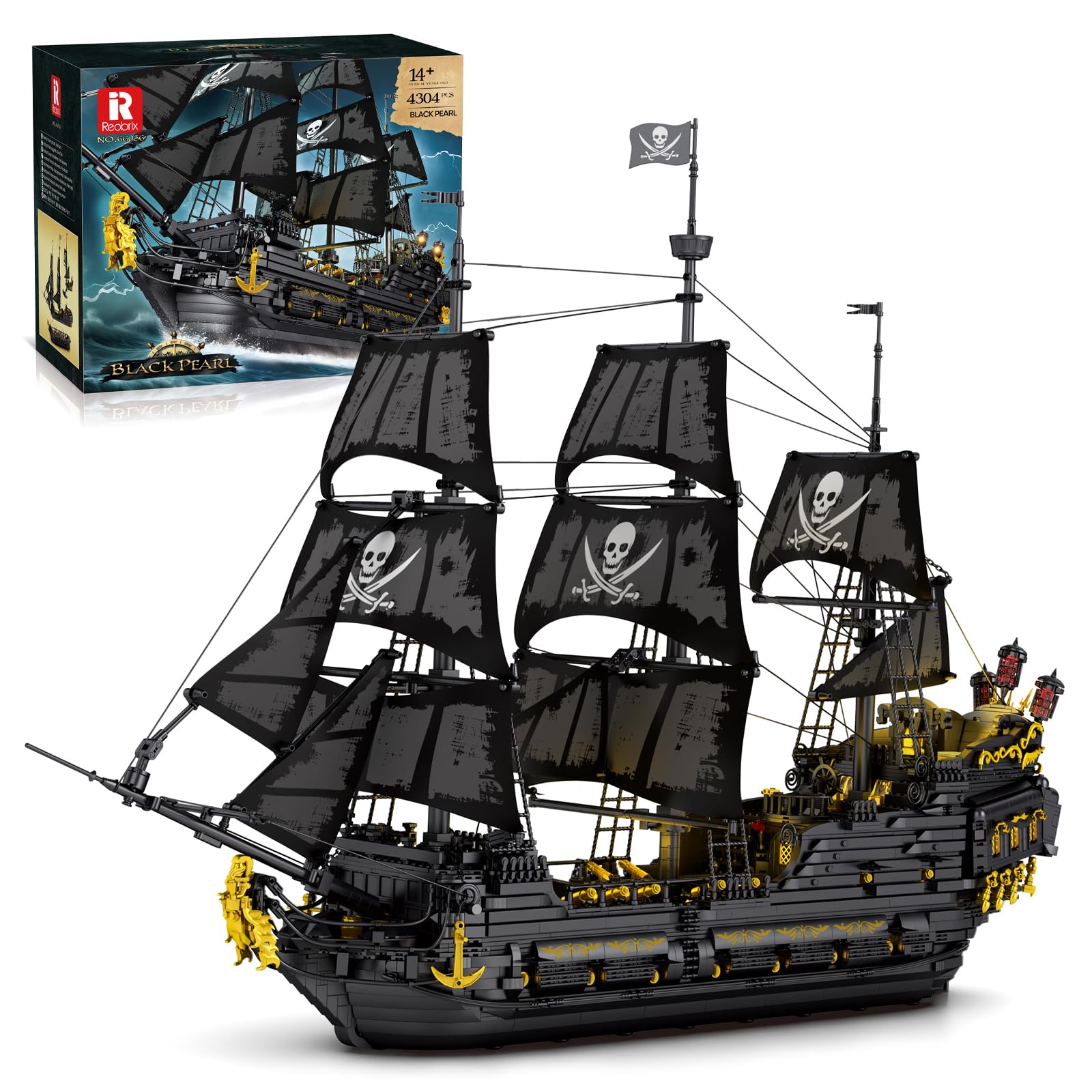 Reobrix 66036 Pirate Ship Building Block Set, 4304 PCS The Black